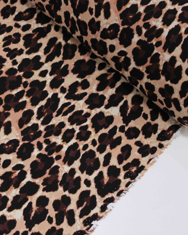 Tecido Viscose Texturizada Animal Print Preto Marrom e Bege