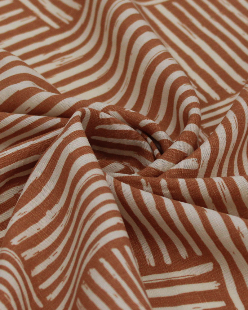 Tecido Viscose Texturizada Listras Geométricas Creme e Argila