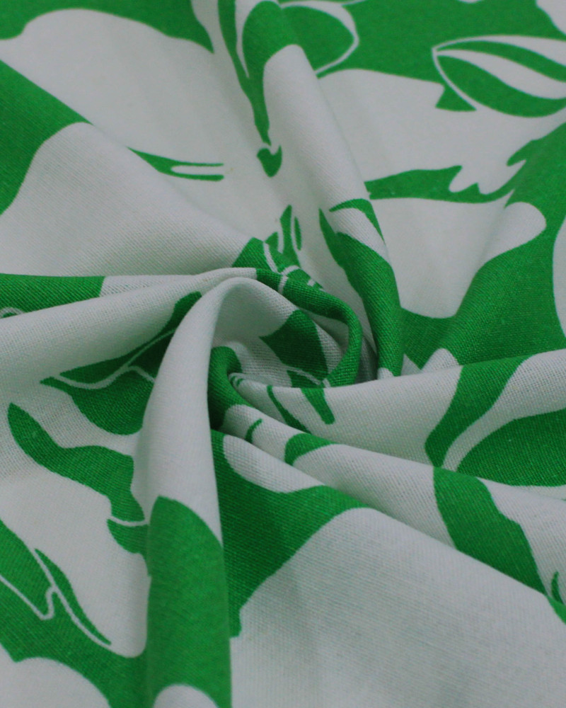 Tecido Linho Misto Estampado Macro Floral Abstrato Branco e Verde