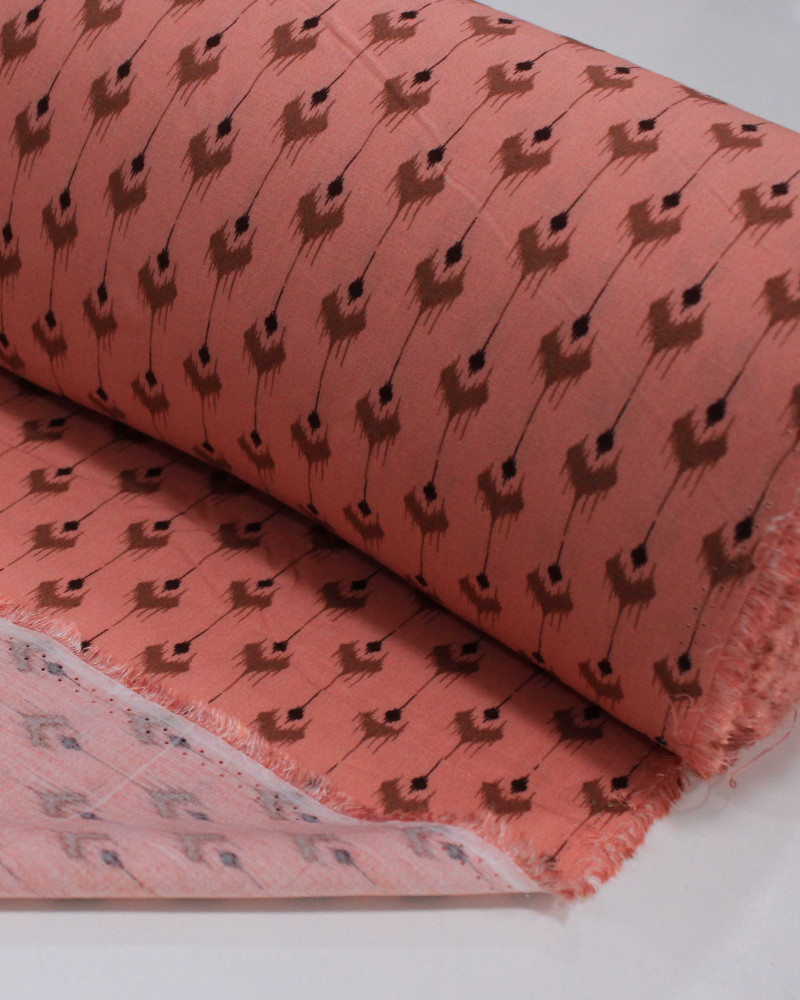 Tecido Viscose Listras Étnicas Marrom e Rosa Claro  (0.7m)