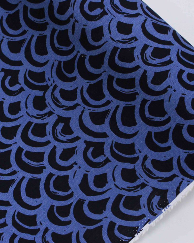 Tecido Viscose Texturizada Arcos Tons de Azul