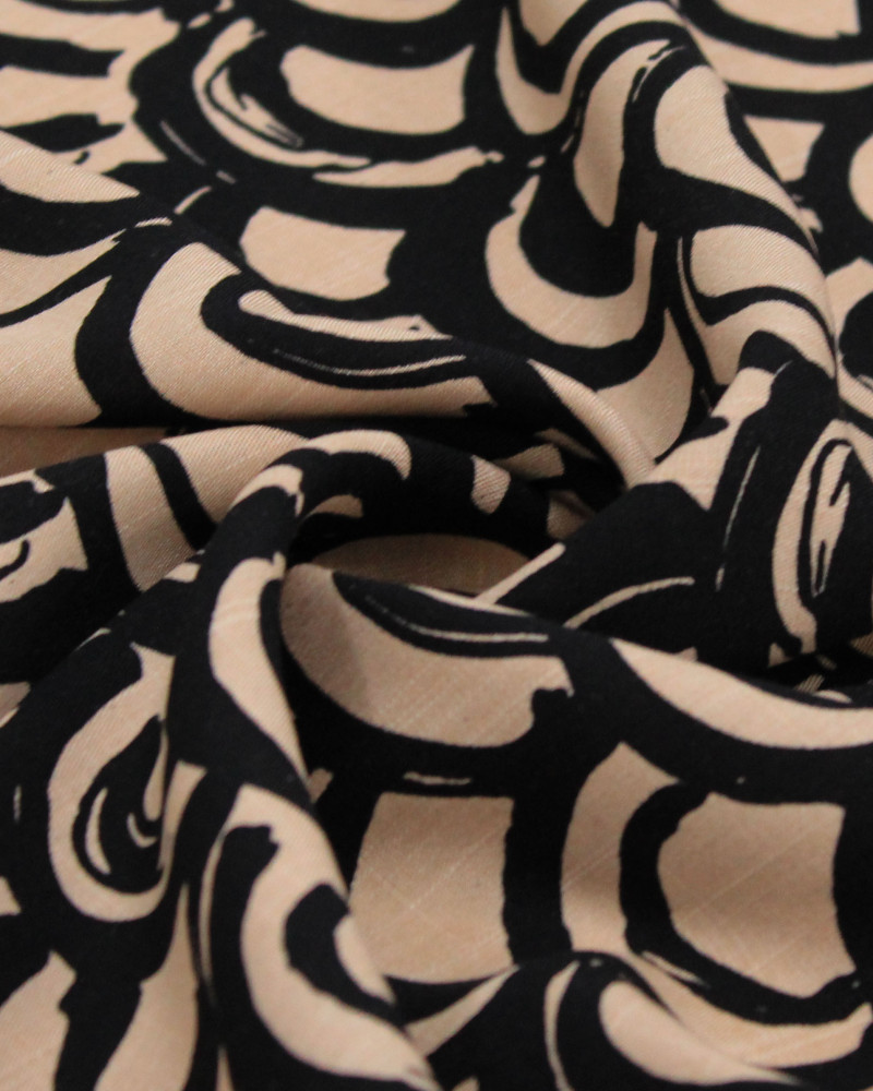 Tecido Viscose Texturizada Arcos Preto e Bege