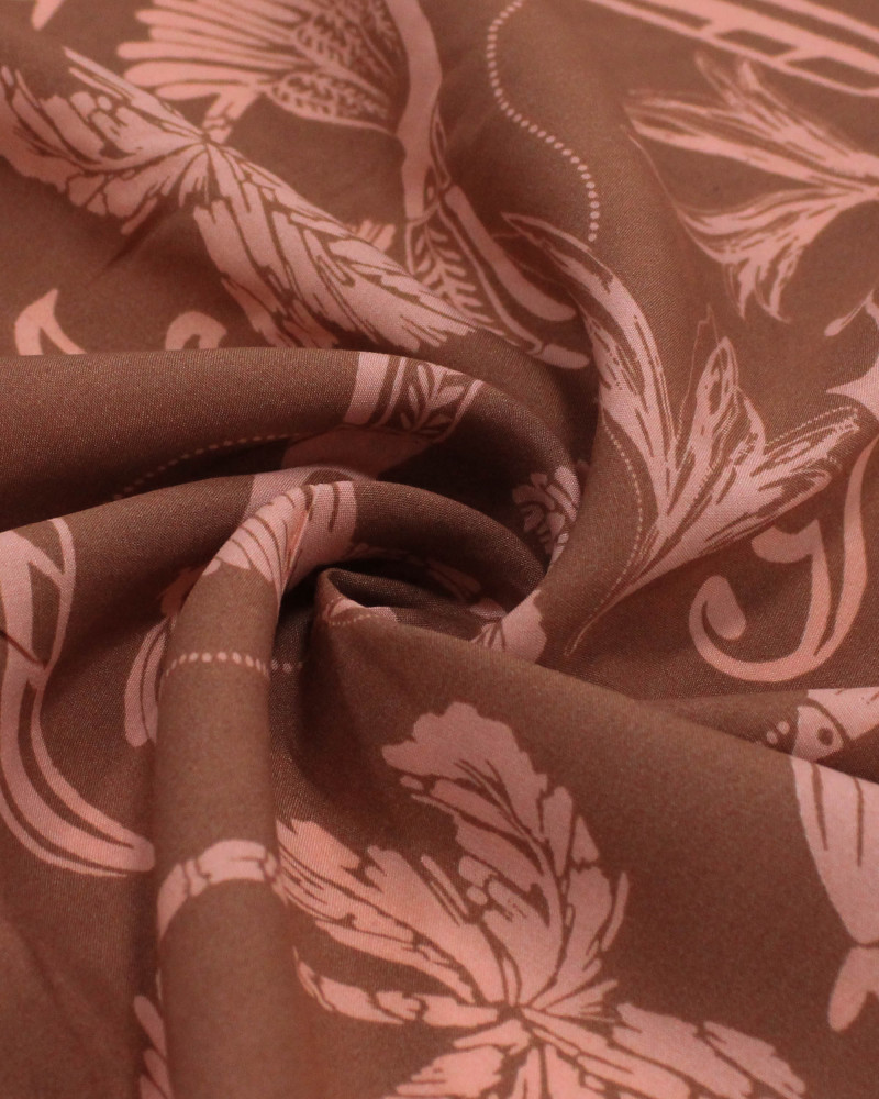 Tecido Viscose Estampa Tropical Rosa e Marrom