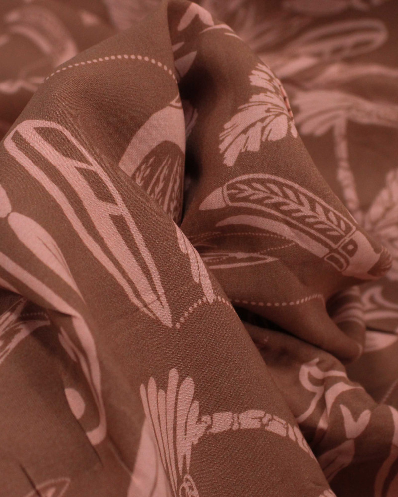 Tecido Viscose Estampa Tropical Rosa e Marrom
