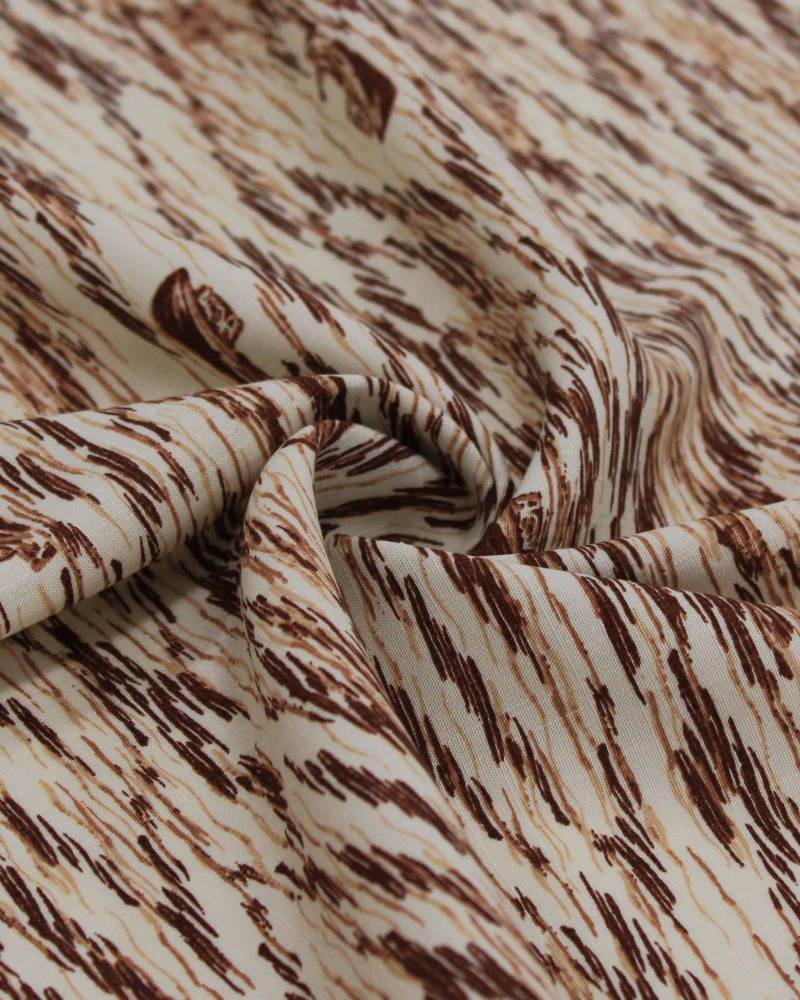 Tecido Viscose Texturizada Barcos e Mar em Riscos Tons de Marrom e Bege