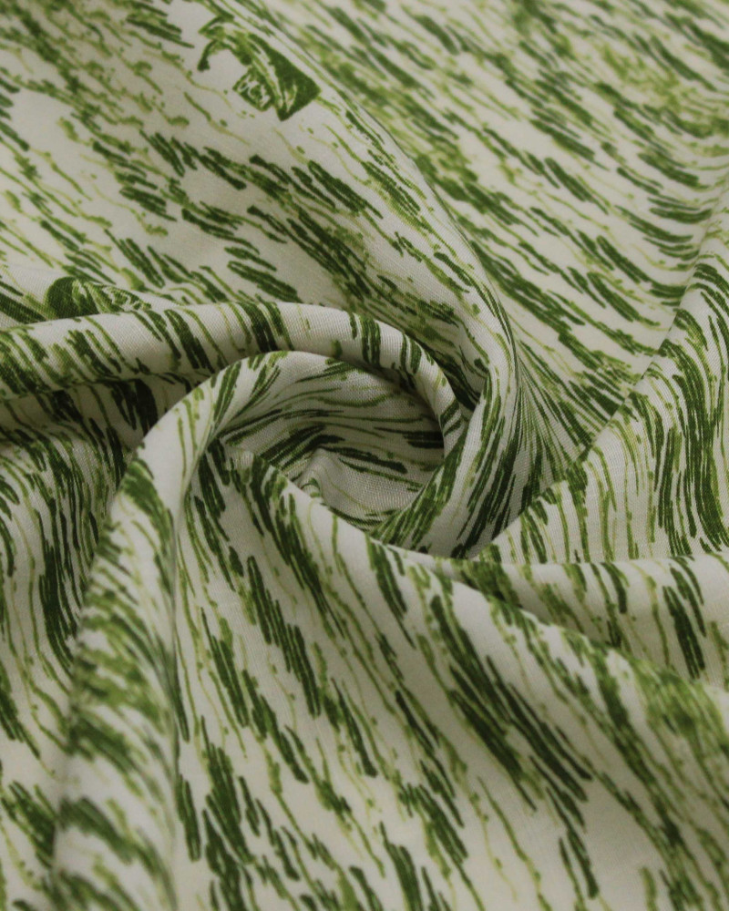 Tecido Viscose Texturizada Barcos e Mar em Riscos Tons de Verde e Offwhite