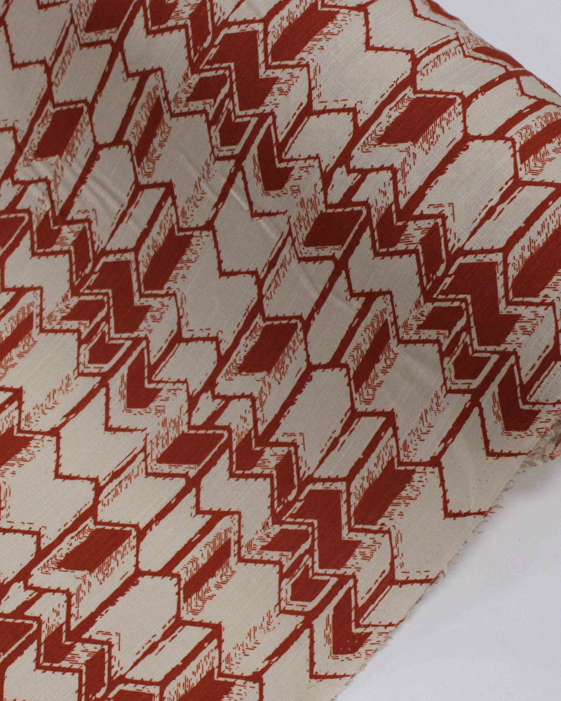 Tecido Viscose Texturizada Chevron Irregular Telha e Bege