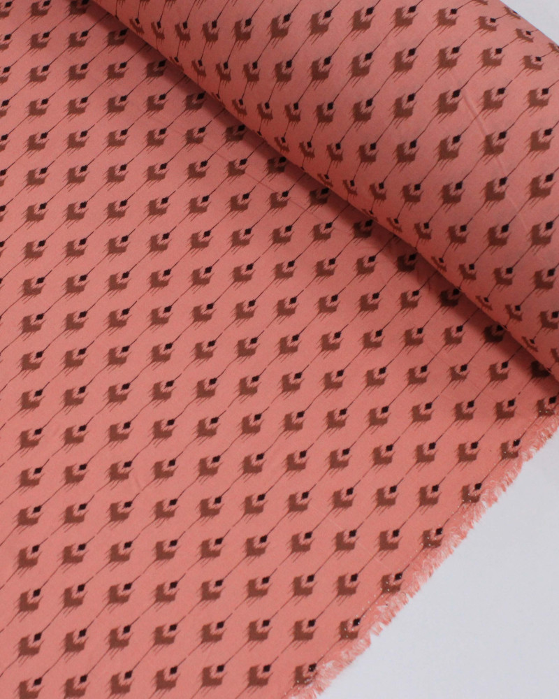 Tecido Viscose Listras Étnicas Marrom e Rosa Claro