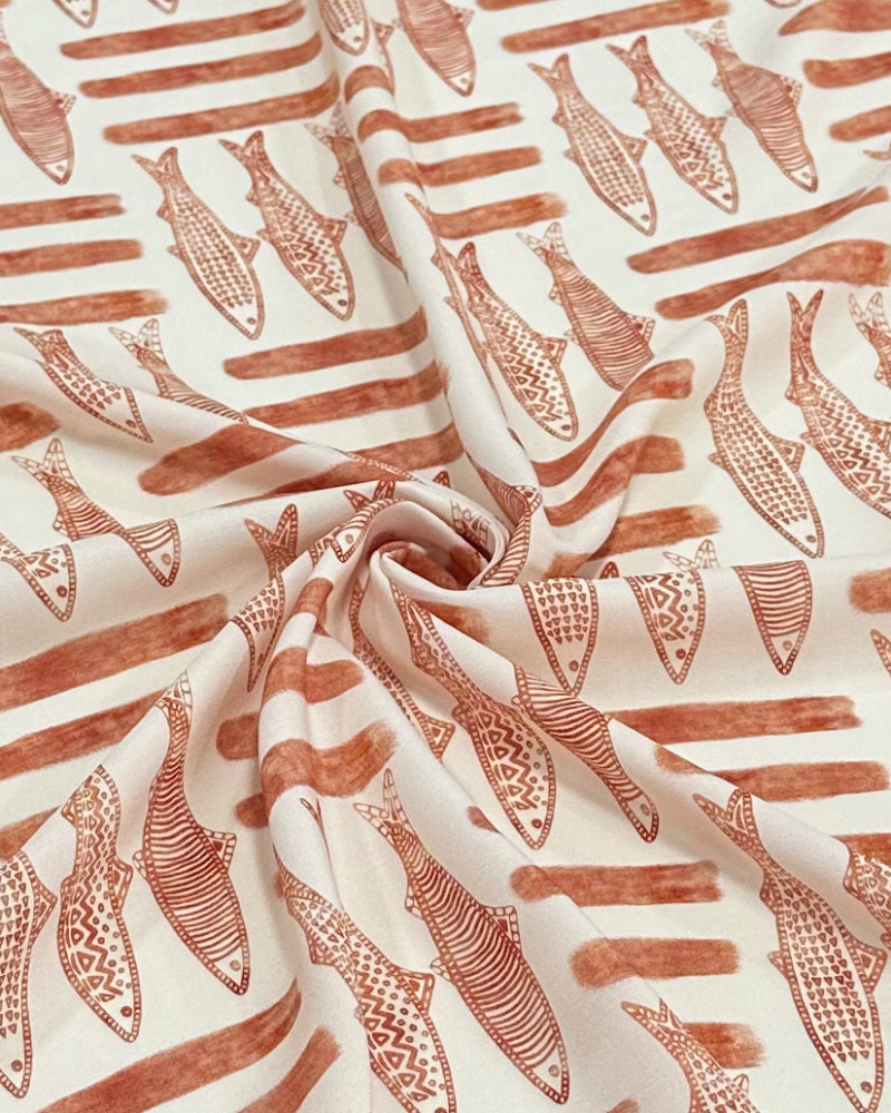 Tecido Viscose Premium Sardine Estampada Terracota e Creme
