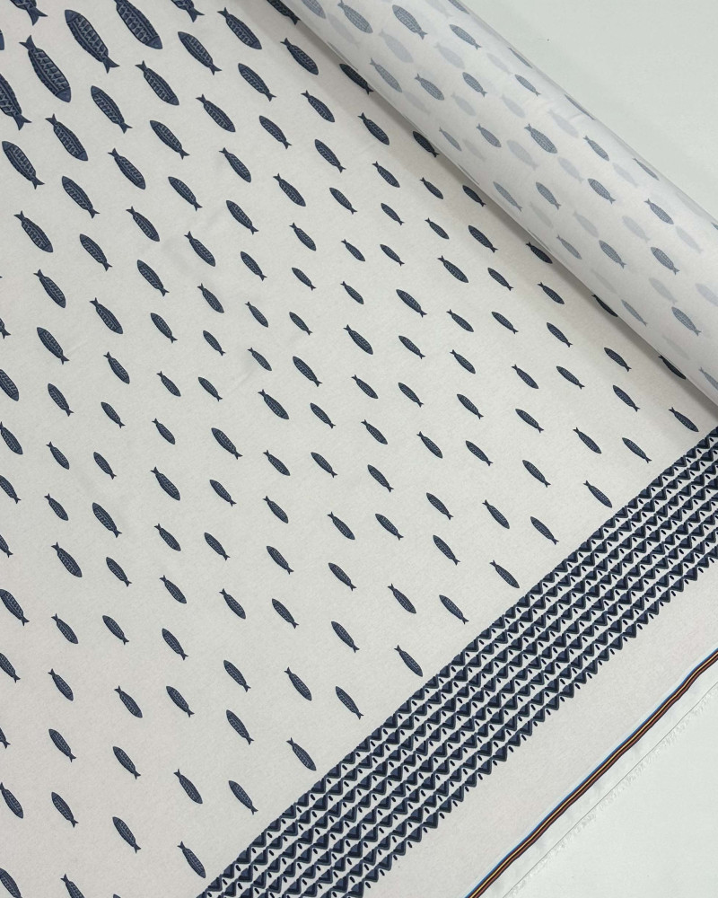 Tecido Viscose Premium Sardine Barrado Duplo Cinza, Azul Marinho e Branco