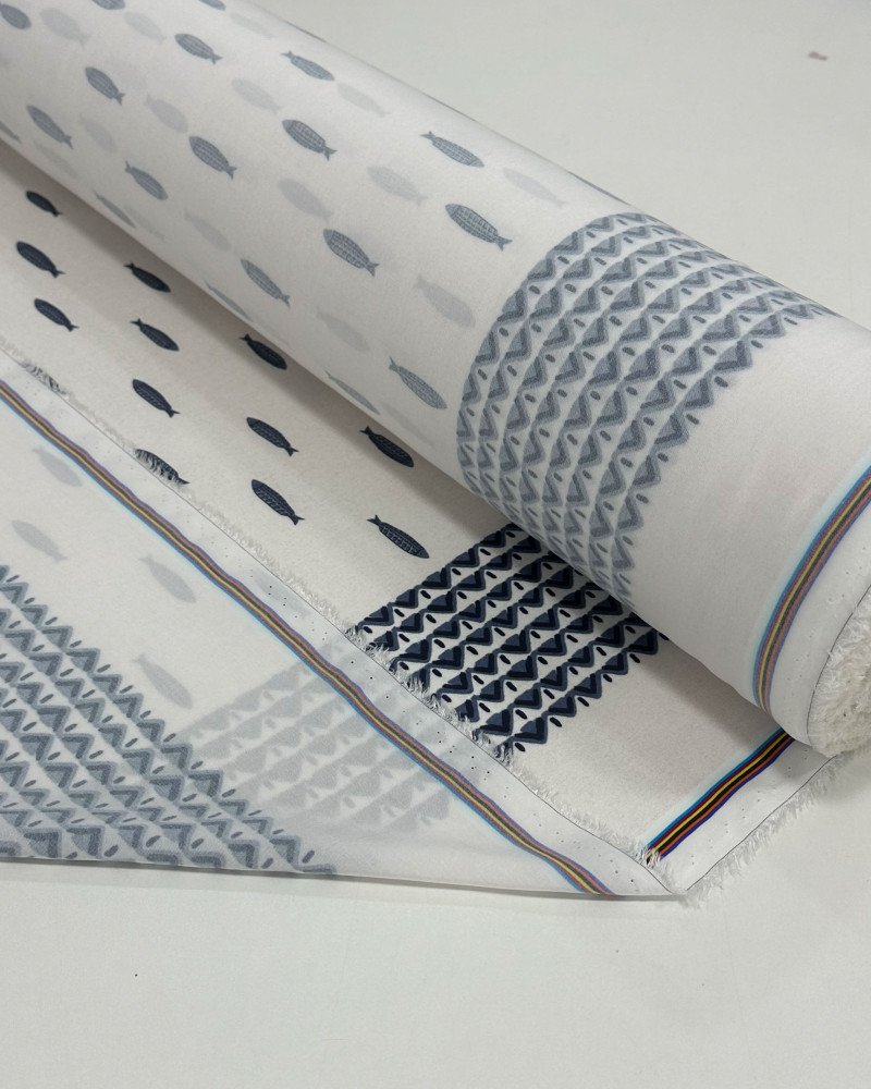 Tecido Viscose Premium Sardine Barrado Duplo Cinza, Azul Marinho e Branco