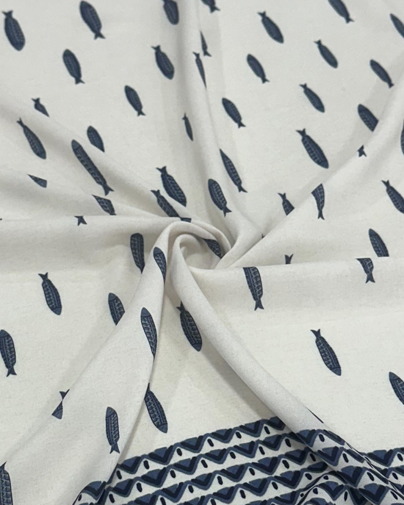 Tecido Viscose Premium Sardine Barrado Duplo Cinza, Azul Marinho e Branco