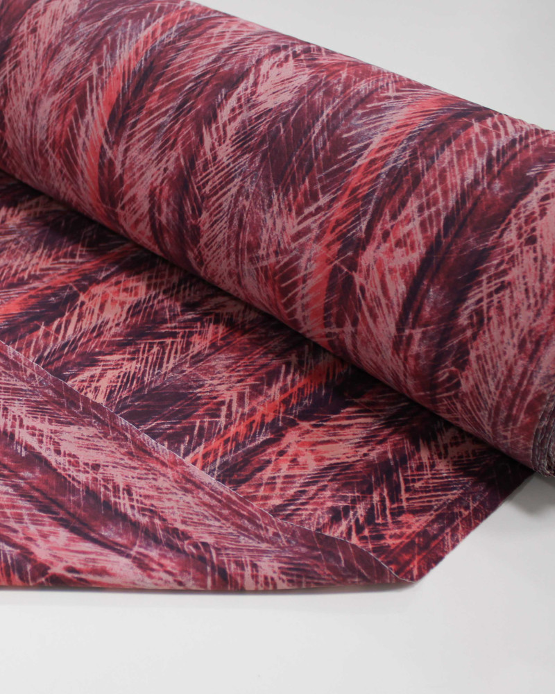 Tecido Tactel FIno Listras e Riscos Abstratos Salmão e Roxo