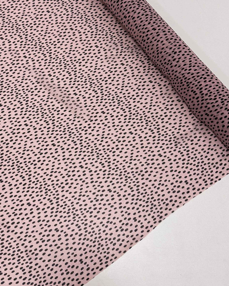 Tecido Crepe Chiffon Italiano Pingos Irregulares Preto e Rosa Chá