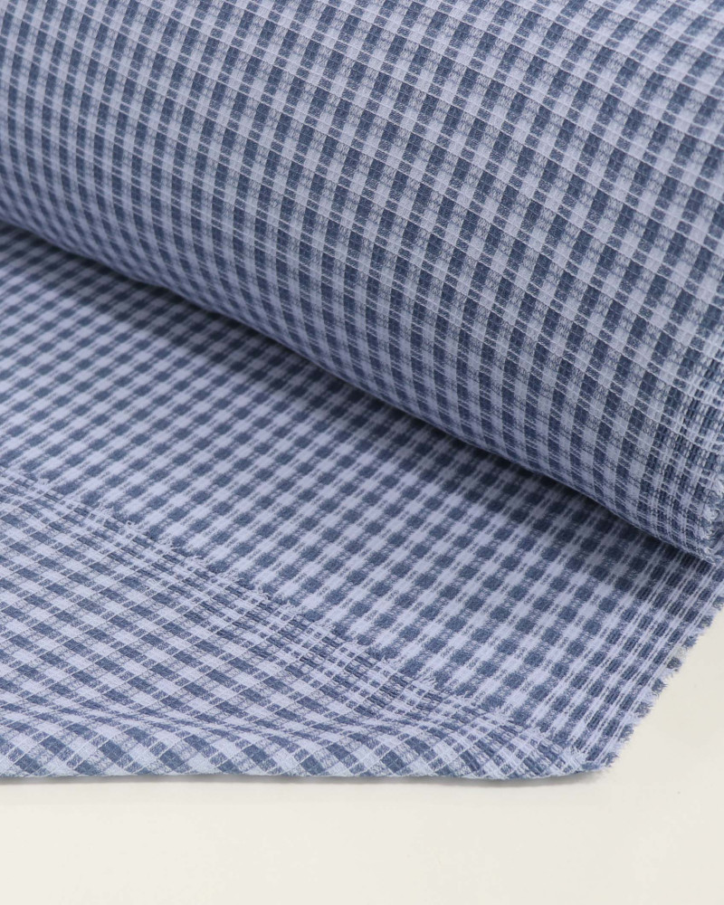 Tecido Crepe de Alfaiataria Quadriculado Tons de Azul
