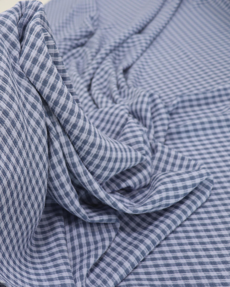 Tecido Crepe de Alfaiataria Quadriculado Tons de Azul