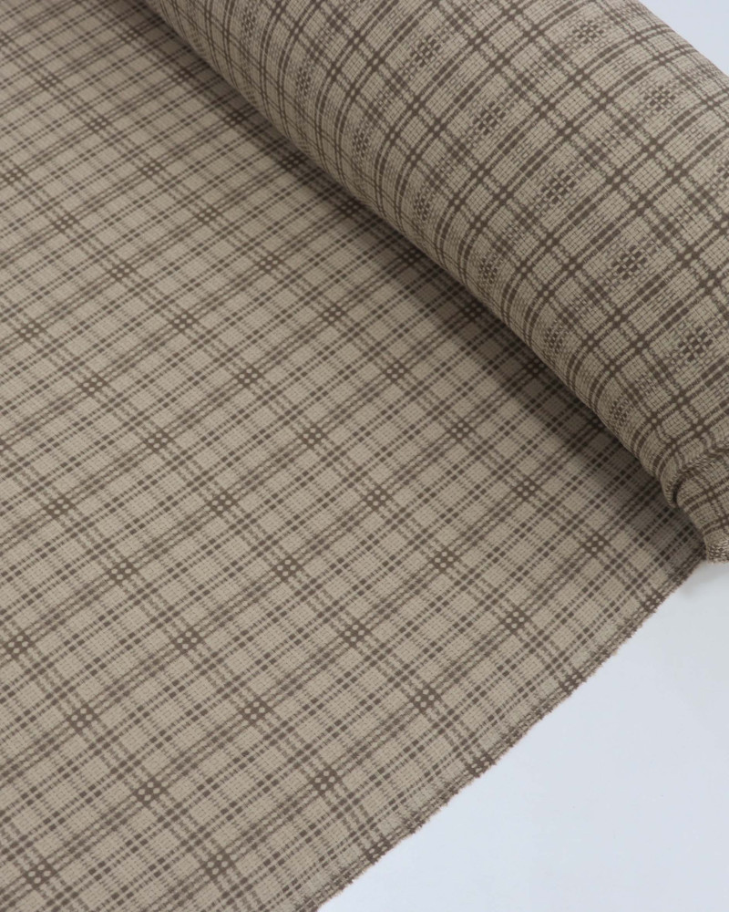 Tecido Crepe de Alfaiataria Quadriculado Marrom e Bege