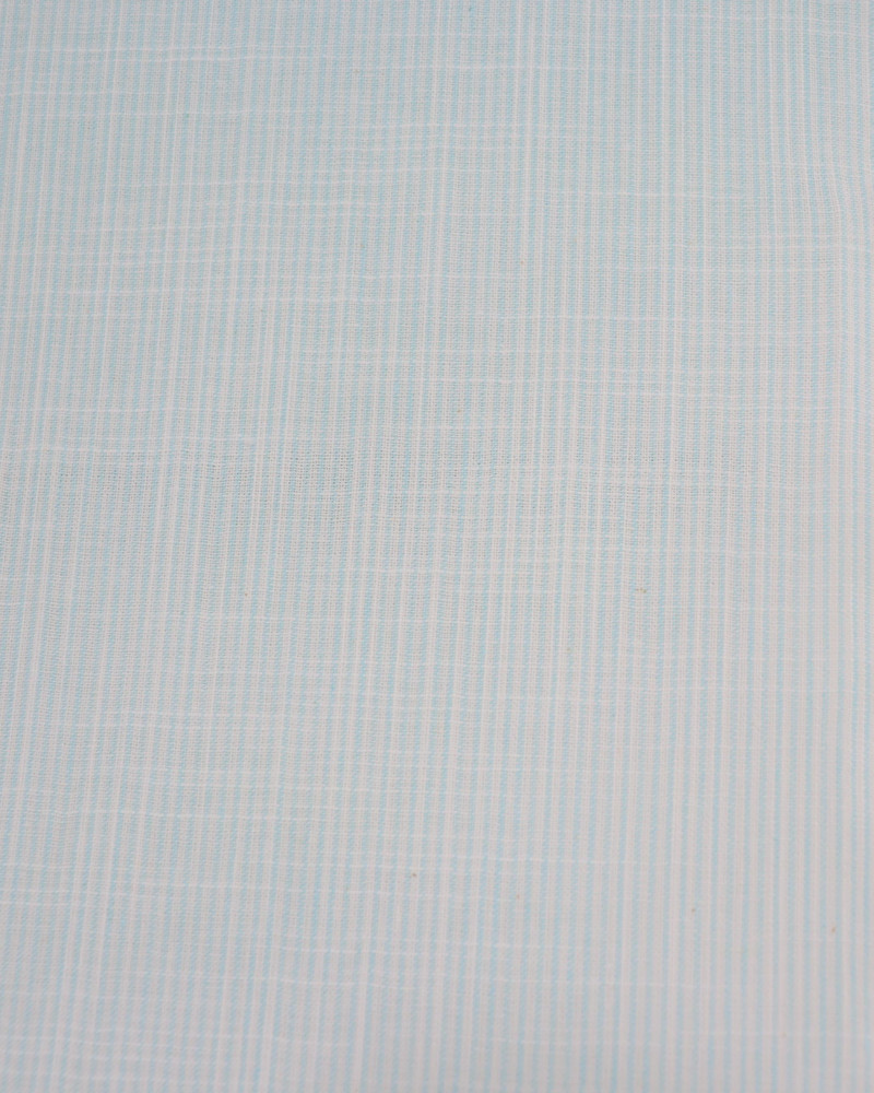 Tecido Tricoline Verano Flamê Listras Finas Branco e Ciano