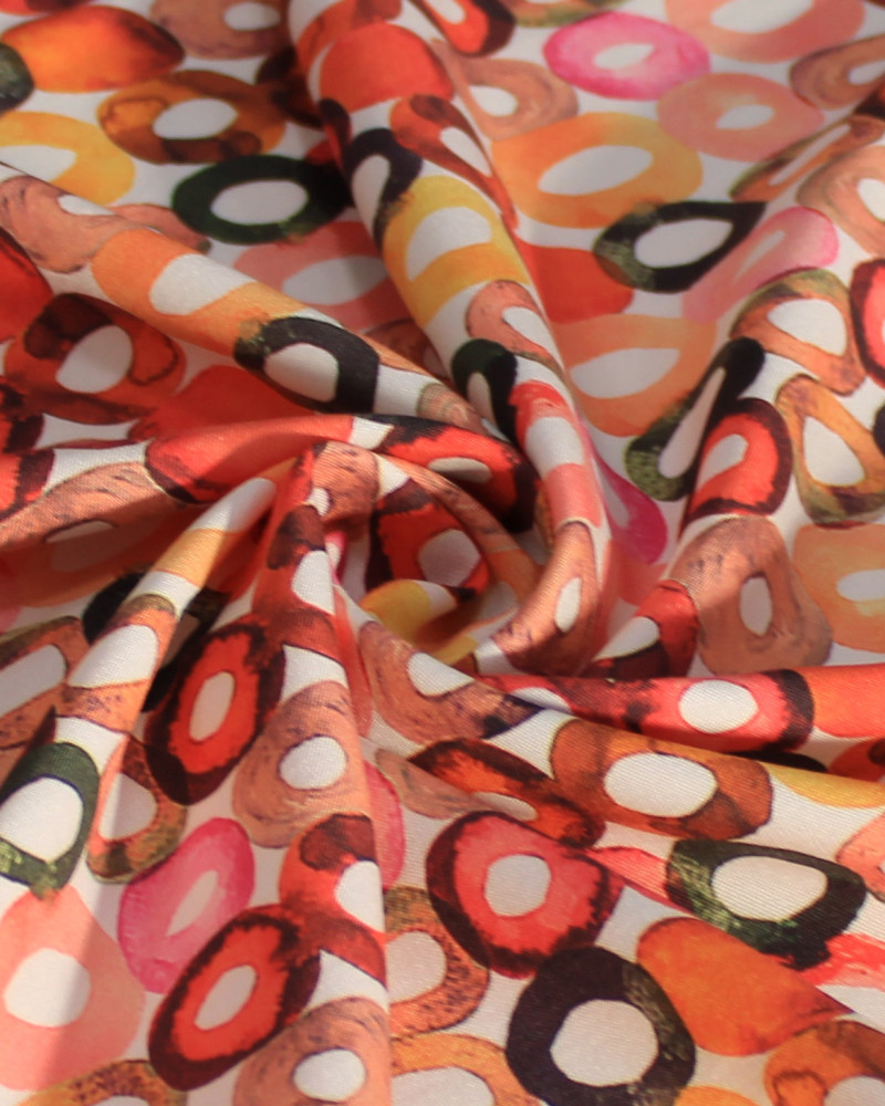 Tecido Viscose Italiano Anéis Tons Quentes