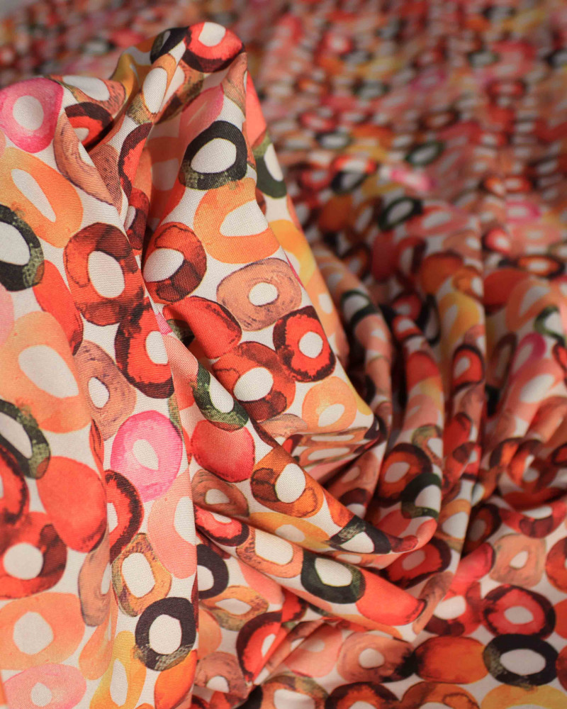 Tecido Viscose Italiano Anéis Tons Quentes
