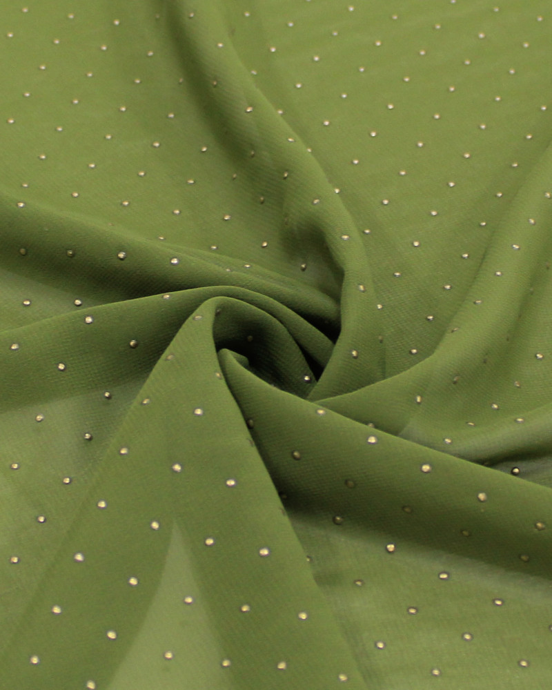 Tecido Crepe Chiffon Micro Poá Metalizado Dourado e Verde Oliva (0.9m)