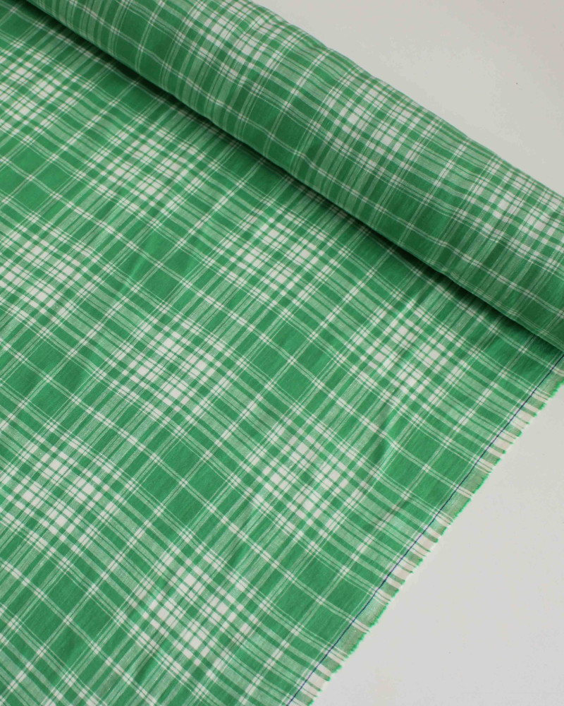 Tecido Linho Misto Italiano Multi Quadriculado Branco e Verde