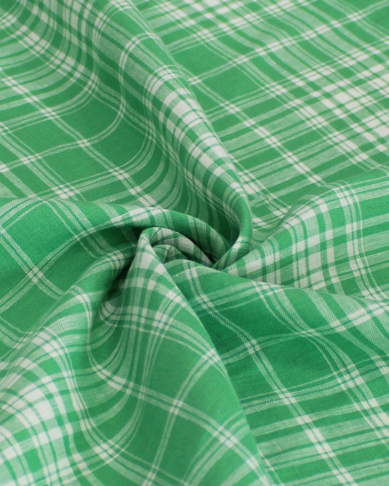 Tecido Linho Misto Italiano Multi Quadriculado Branco e Verde