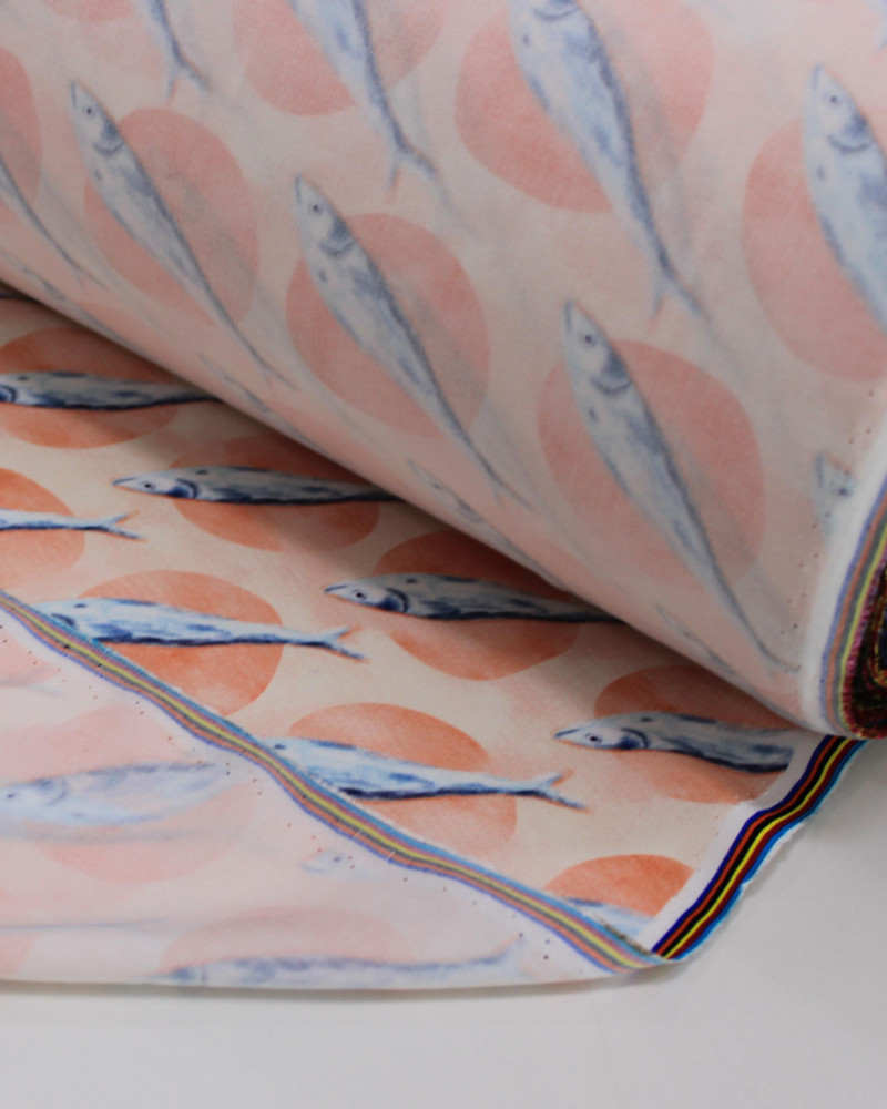 Tecido Viscose Premium Sardine Entre Poá Laranja e Pêssego
