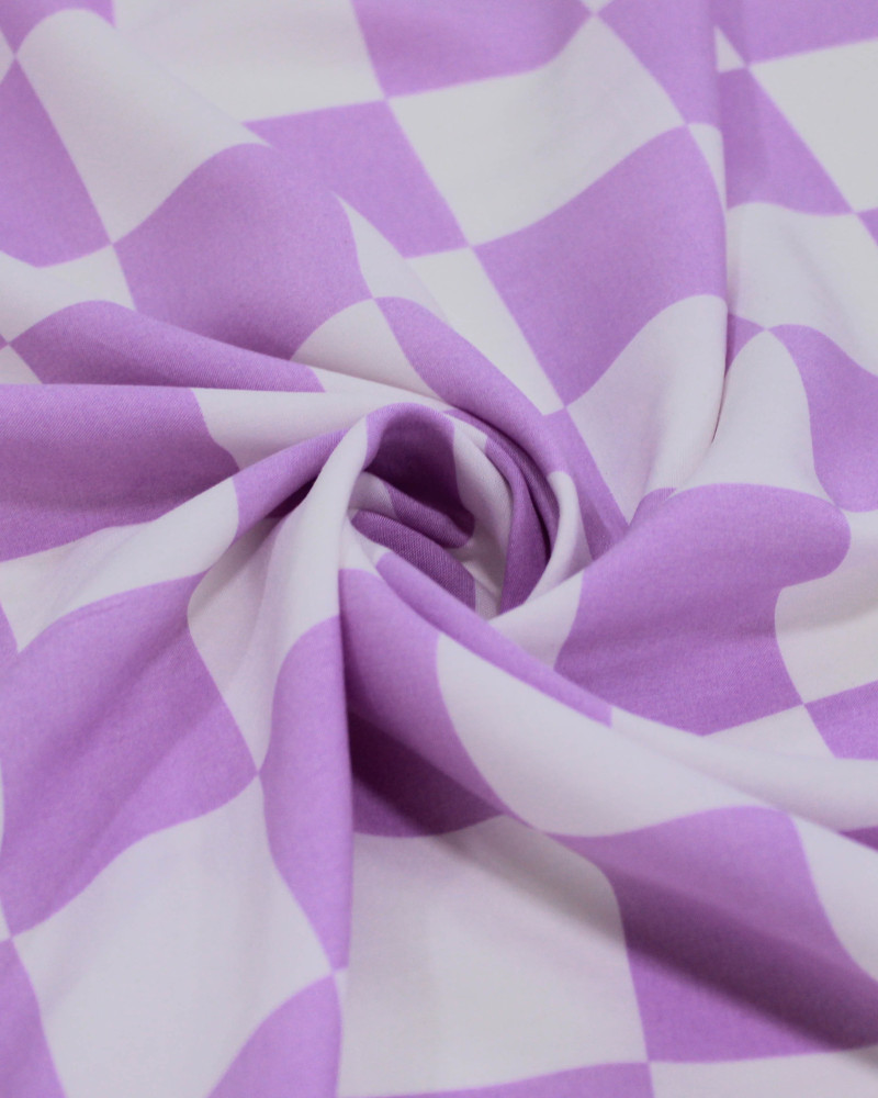 Tecido Viscose Xadrez Regular Lilás e Branco