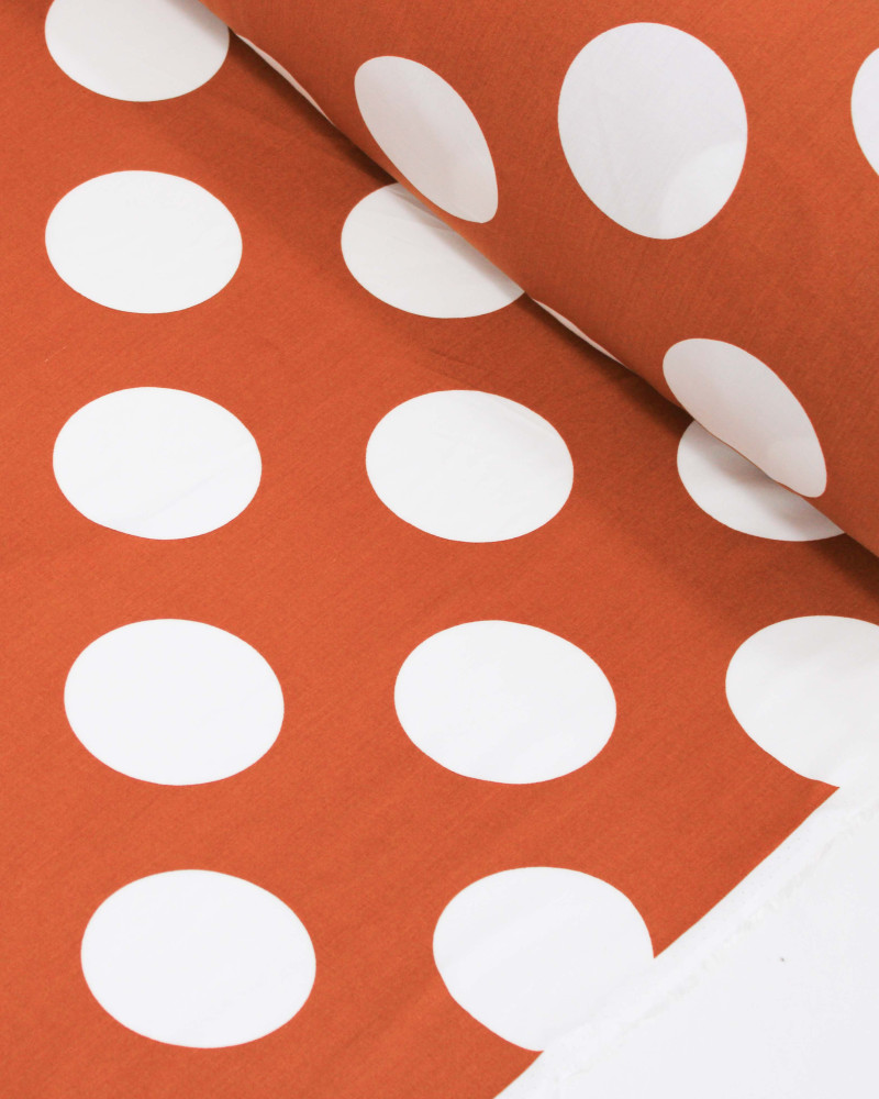 Tecido Viscose Macro Poá Branco e Ferrugem