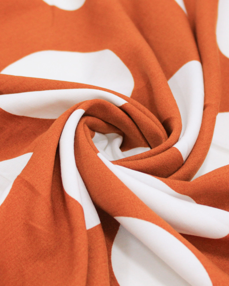 Tecido Viscose Macro Poá Branco e Ferrugem