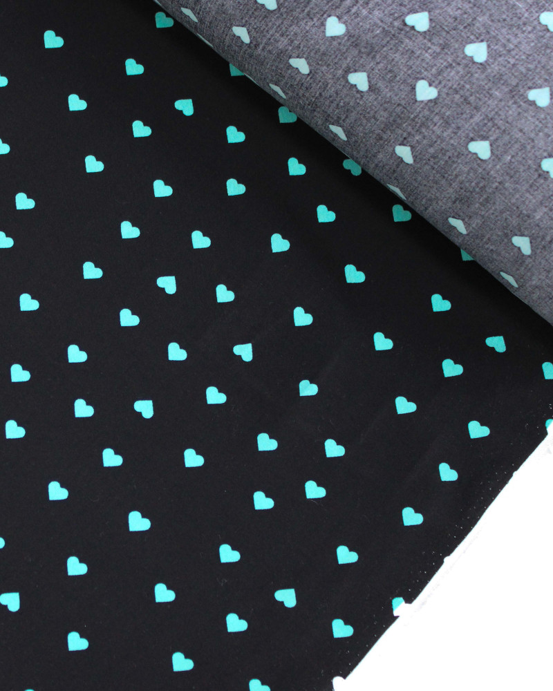Tecido Viscose Micro Corações Verde Tifany e Preto