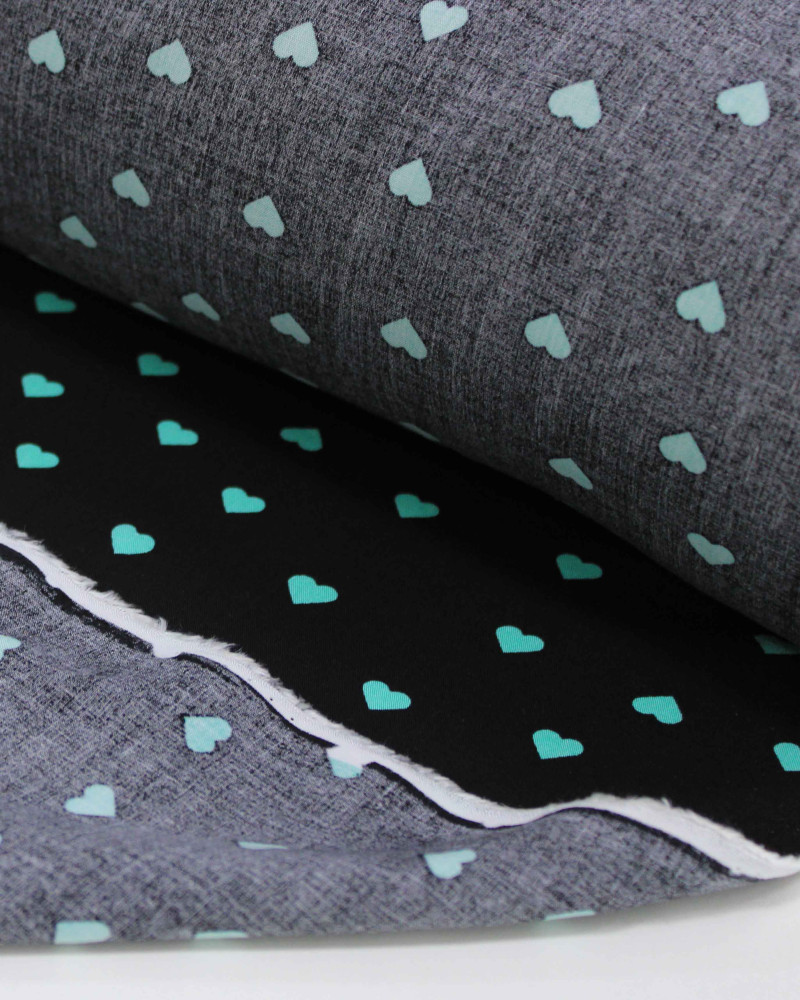 Tecido Viscose Micro Corações Verde Tifany e Preto