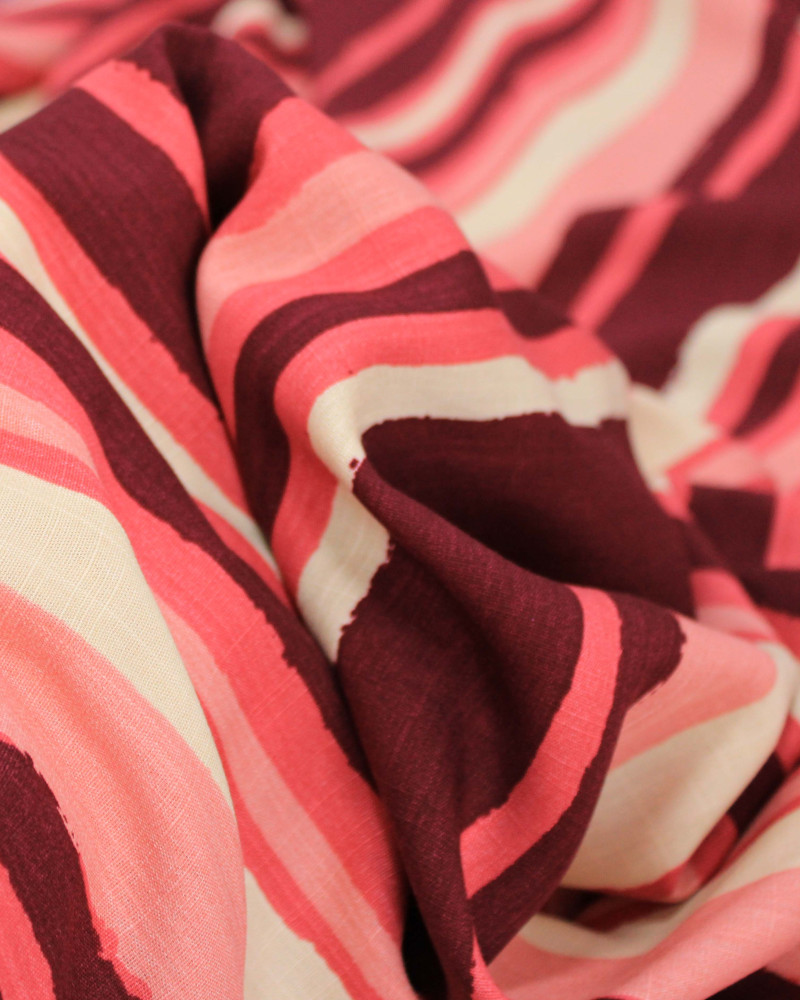 Tecido Viscose Texturizado Creme e Tons de Rosa