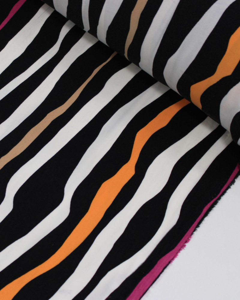 Tecido Crepe Sarjado Listras Ondulares Colorido (Com Leves Defeitos)