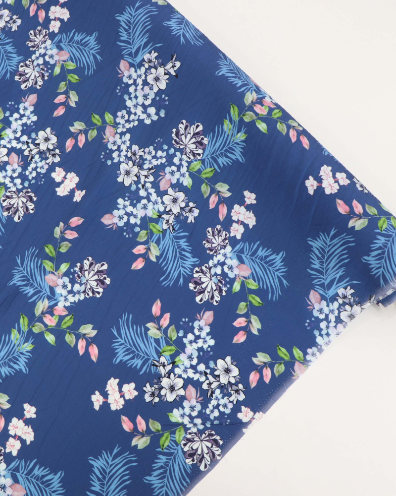 Tecido Viscose Buque Floral Tons de Azul