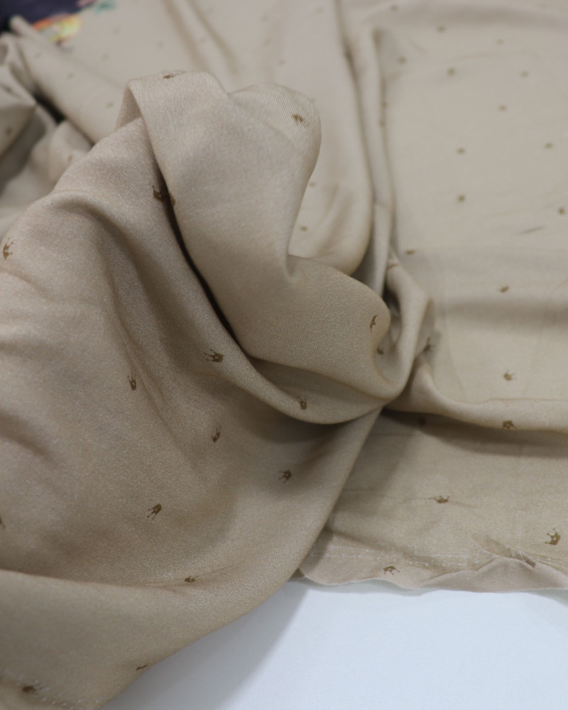 Tecido Viscose Barrado Floral e Coelhos Preto e Bege