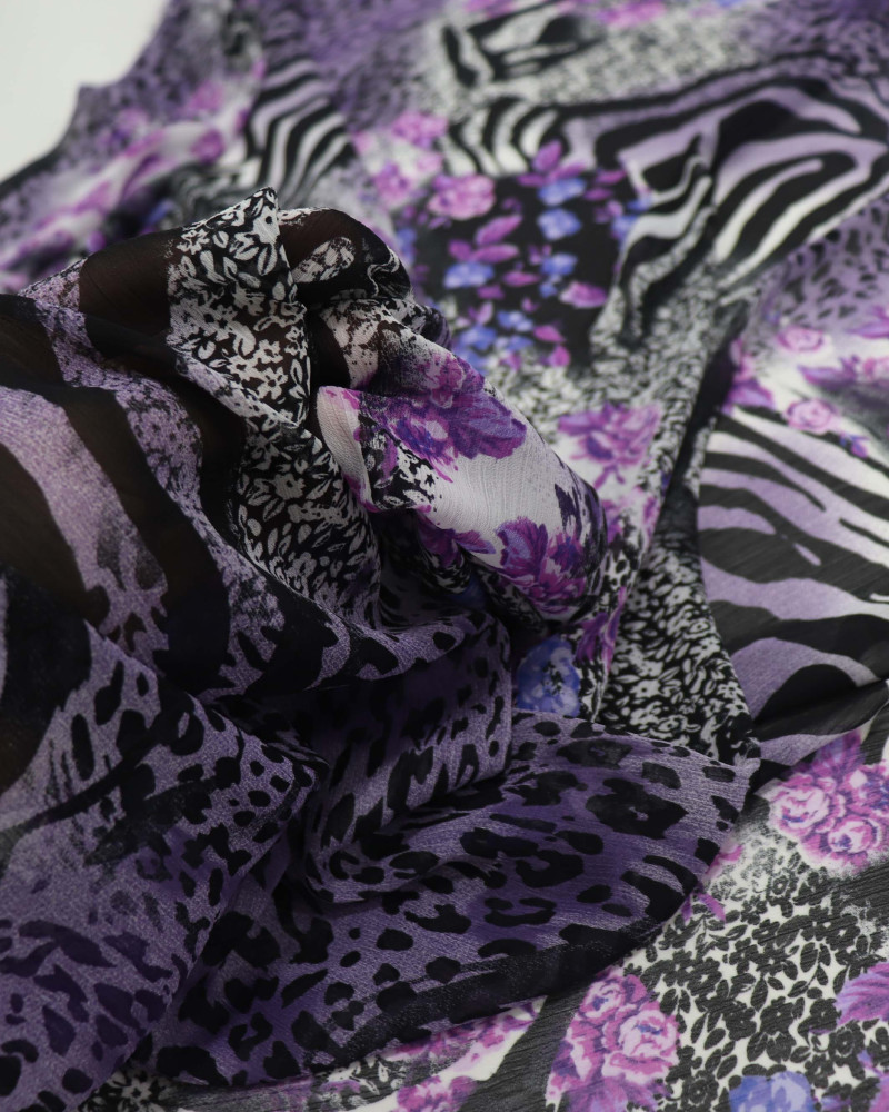 Tecido Crepe Chiffon Multi Estampado Tons de Roxo