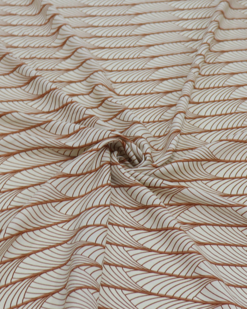 Tecido Viscose Estampa Linhas Curvas Caramelo e Creme