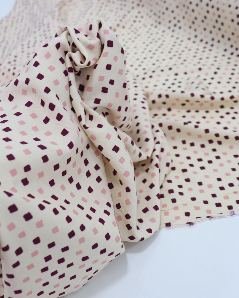 Tecido Viscose Micro Geométrico Rosa, Roxo e Creme