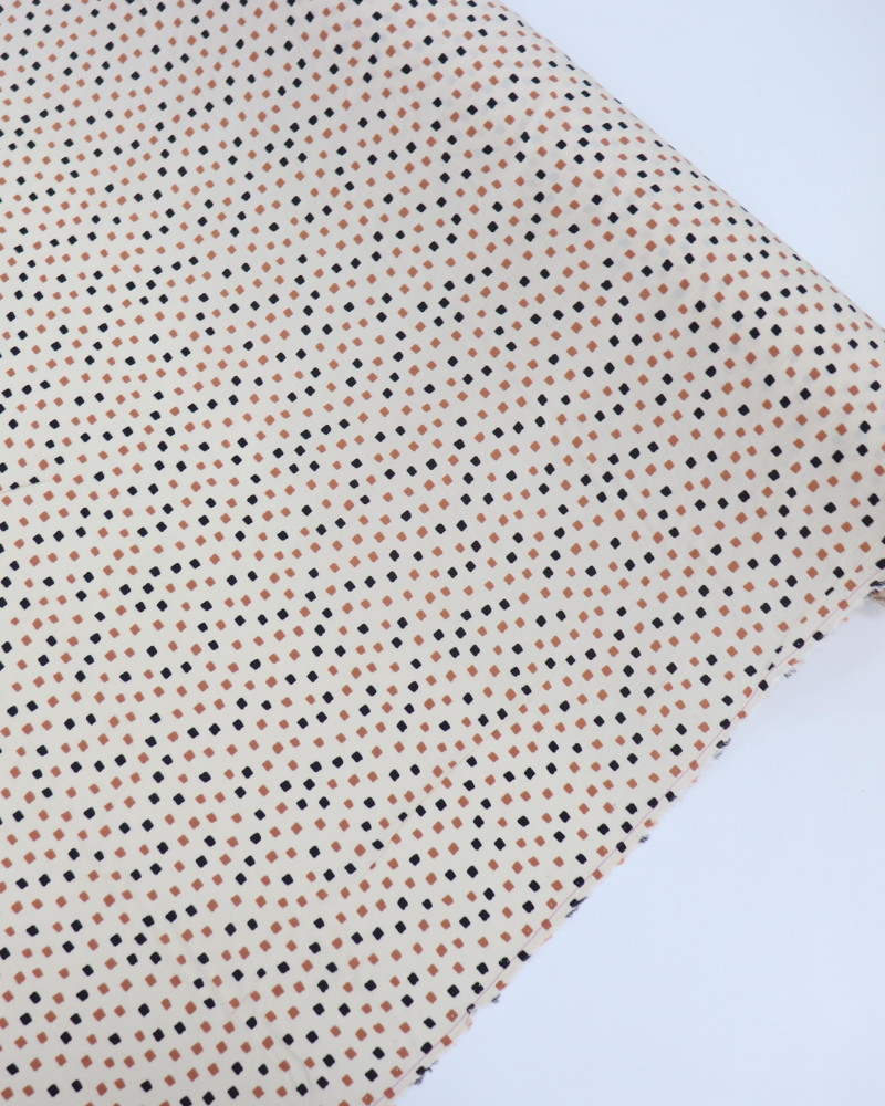 Tecido Viscose Micro Geométrico Caramelo, Preto e Creme
