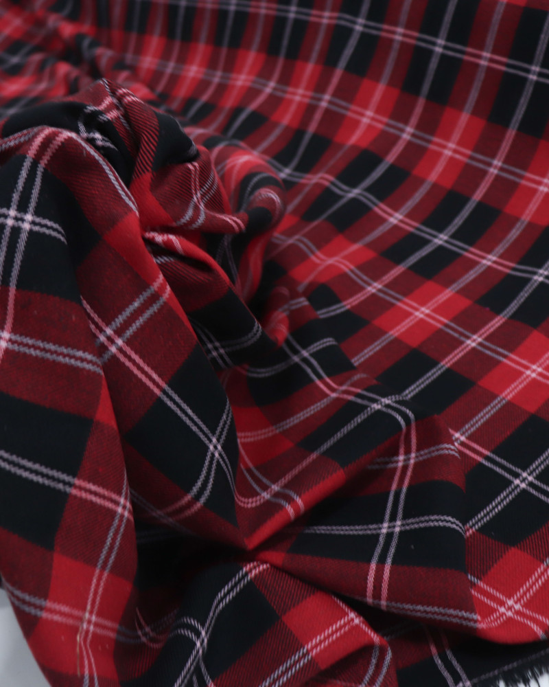 Tecido Flanela Mista Xadrez Duplo Branco, Vermelho e Preto