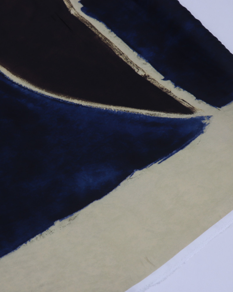 Tecido Viscose Acetinada Italiano Macro Estampa Abstrata Azul, Marrom e Bege