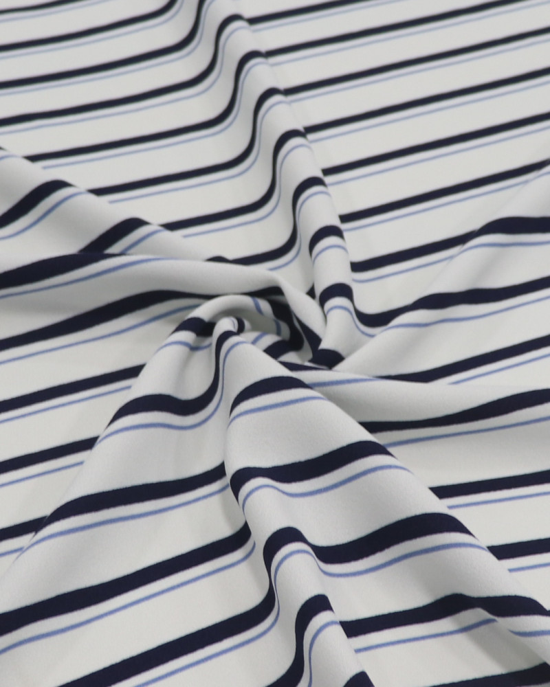 Tecido Crepe de Viscose Italiano Listras Duplas Tons de Azul e Branco