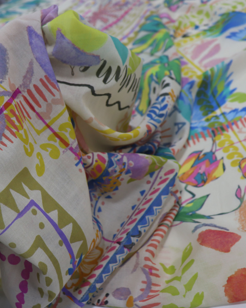 Tecido Crepe de Alfaiataria Italiano Multi Estampado Colorido