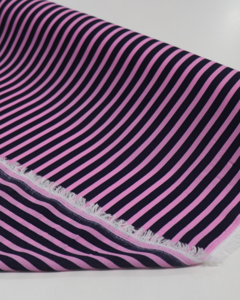Tecido Crepe Chiffon Italiano Listrado Azul Marinho e Rosa