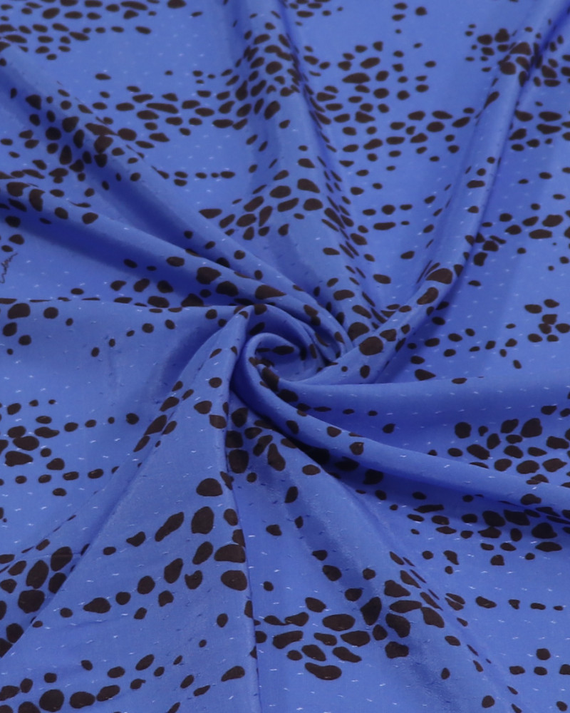 Tecido Viscose Acetinada Italiano Brocado Animal Print Azul