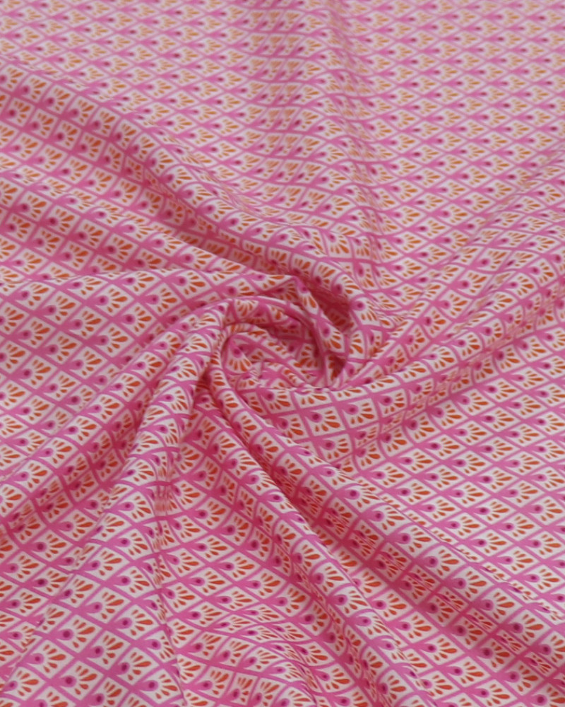 Tecido Viscose Italiano Micro Estampado Geométrico Vermelho e Rosa