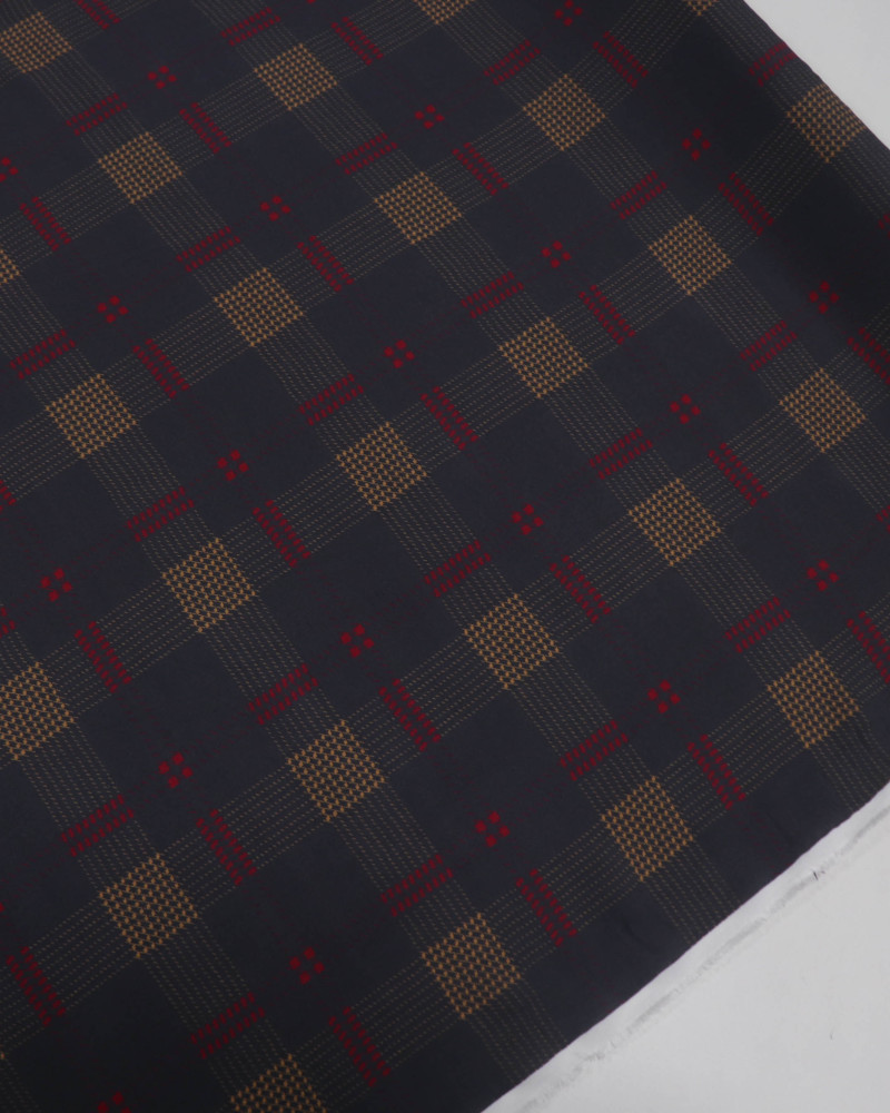 Tecido Crepe de Viscose Italiano Multi Quadriculado Vermelho, Amarelo e Cinza