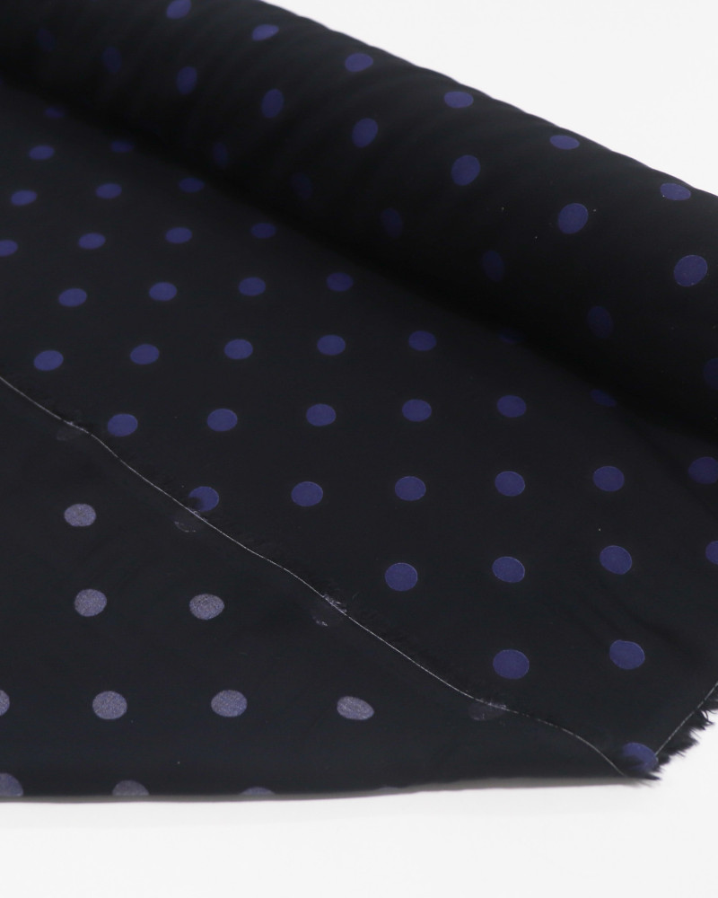 Tecido Viscose Fina Italiano Poá Azul Marinho e Preto